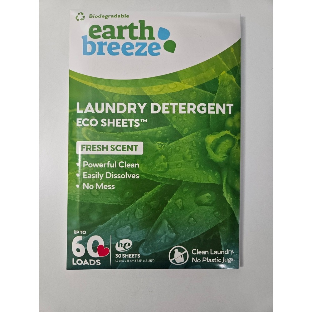 EARTH BREEZE Laundry Detergent Eco Sheets Fresh Scent 60 Loads HE Safe $6 each‎